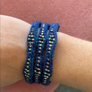 Wool knit triple stack bracelet with bead accent